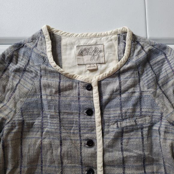 Ace & Jig Jacket Womens Small Gray Blue Plaid Woven Button Front Made India - Picture 2 of 7